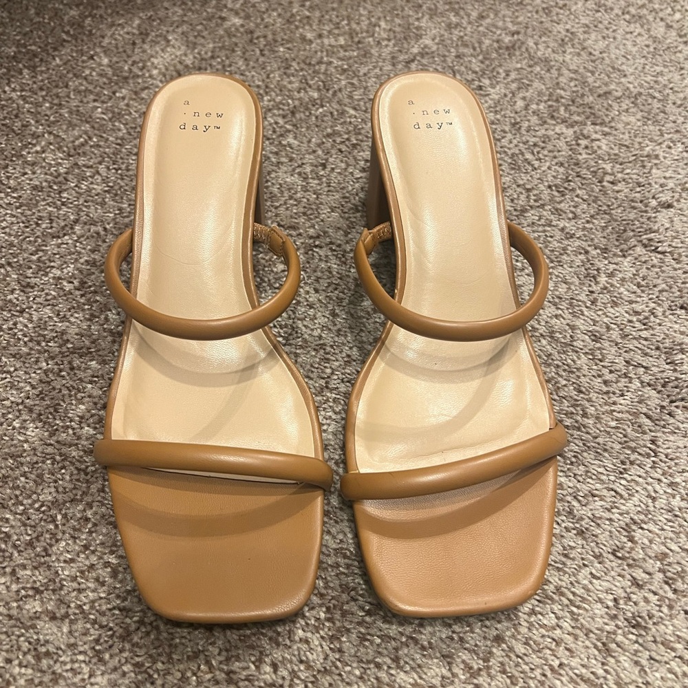 Caramel colored Double Strap Block Heels